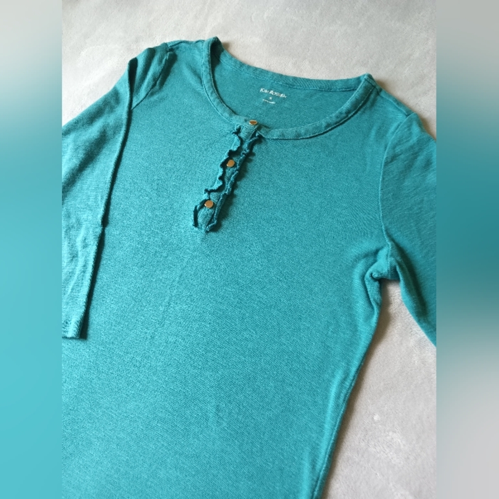 Kim Rogers Long Sleeve Women's Medium Teal Blouse